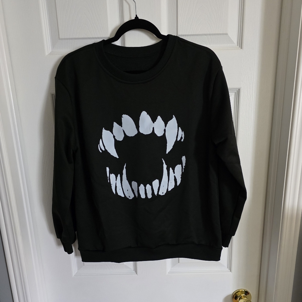 SHEIN Black Fang Graphic Sweater